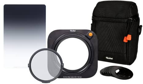Rollei Filterhalter Starter-Set MK 3. Rechteck-Filterhalter inkl. magnetischem CPL Filter, Adapterringen von 52 bis 82mm,Filtertasche und 100mm Soft GND8 Filter.