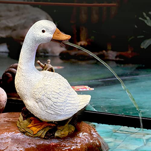 LTLCBB Dekoenten für Teich und Garten, Realistische Weiße Ente Mit Wassersprühfunktion,Enten Harz Ornament Dekorationen Teich Stein Garten