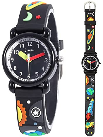 Mamiddle Analogt kvartsur med tecknad design, vattentätt till 30 m, armband i silikon/nylon, japanskt kvartsurverk, pedagogiskt armbandsur för barn 3–10 år