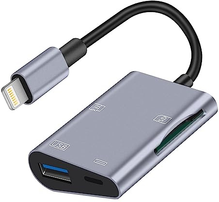 Apple Lightning to SD & TF Card USB Camera Adapter with Charging Port for iPhone/iPad, 4 in 1 Card Reader for USB Flash Drive, Keyboard, Mouse, Hubs, MIDI, Micro SD TF Memory Card, Plug & Play