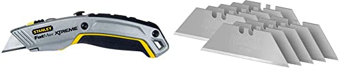 Stanley Fatmax 2 in 1 Messer PRO 0-10-798 (mit einziehbarer Klinge, 180 mm Länge, vielseitige Einsatzmöglichkeiten durch zwei Klingen, robustes Zinkdruckgehäuse) & FatMax Trapezklingen (10 Stück)