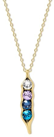 EVE'S ADDICTION Personalized 4 Stone Peas in a Pod Gold Tone Birth Month Pendant (16 chain) - Pea Pod Jewelry for Women - Custom Jewelry Gifts for Mom - Gifts for Mom