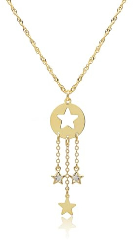 WANDA PLATA Sternenkette Kette Stern in Echt Silber 925 Vergoldet, für Frau und Junges Mädchen, Sternanhänger Halskette mit Kette 37 cm + 5 cm Verlängerung, in Geschenkbox
