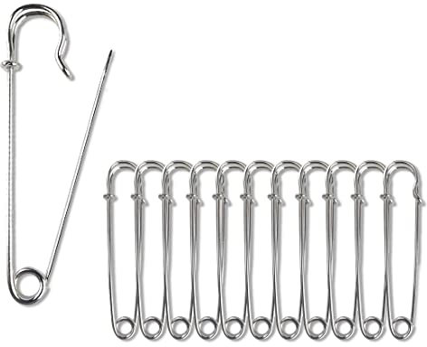 12 Stück Sicherheitsnadeln Groß Sicherheitsnadeln Hochleistungs-Deckenstifte Bulk Steel Spring Lock Pins Befestigungselemente 63 mm Rostfreier Stahl Heavy Duty Sicherheitsnadel