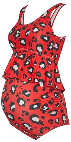 Long Tall Sally - LTS Tall Maternity Leopard Print Tankini Set - Women's Red