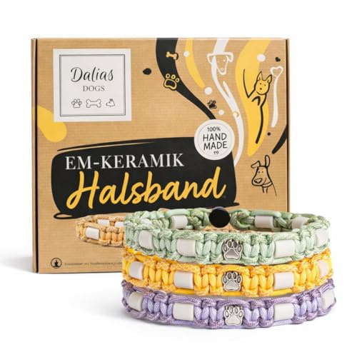 Dalias Dogs - Premium EM-Keramik Hundehalsband Bio Natürlich Katze Halsband Hund Schmuckhalsband Paracord (15-20 cm, Lavendel Pastell)
