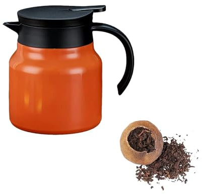 Thermal Carafe, 1000ml Teapot with Infuser and Lid, Thermal Teapot, Stainless Steel Tea Kettle Blooming and Loose Leaf Tea Maker Set Coffee Tea Pot Teapot with Strainer(Orange)