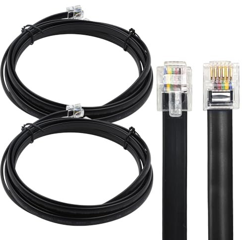XANHAM RJ12 Cable 10 feet Telephone Line Cord with 6P6C Connector Landline Phone Wire for Both in-Wall and Out-Wall Using, Black, 2 Pack, AV06112