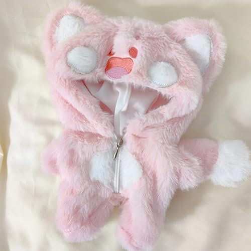 XiDonDon Plüsch-Puppenkleidung, Tier-Einteiler, Schlafanzug für 20 cm große Stoffpuppen, Spielzeug, Puppenzubehör (Pink cat)