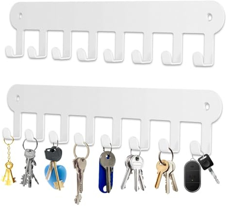 Porte Clef Mural, 2 Pièces 8 Crochets Porte Clef Clef Mural Accroche Blanc | pour Rangement des Clés et Courrier à l'entrée, Raccrocher ustensiles de Cuisine