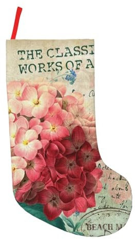 ROOZEE Weihnachtsstrümpfe mit rosa Blumen, 45,7 cm, festliche Dekoration und ideale Tasche