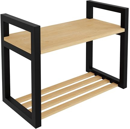 Lenmar, LOFT SBG 60, Schuhbank, Schuhregal mit 1 Ablagen, Schuhschrank, Holz, schmal, Bank, Schuhaufbewahrung, 60 x 60 x 60 cm, für Flur, Wohnzimmer, Gestell, Sitzfläche, Vintage (SBG 60)