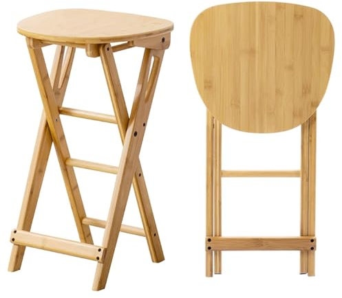 SOYDAN Sgabello Pieghevole in bambù - Backless - Sgabello Pieghevole Alto da 60 cm, Sgabello Pieghevole, capacità 220 Libbre, Sedie Pieghevole da Banco con Poggiapiedi, Senza Montaggio, Naturale