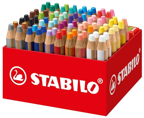 STABILO - Buntstift, Wasserfarbe & Wachsmalkreide - woody 3 in 1-76er Box mit 4 Spitzern - mit 24 verschiedenen Farben