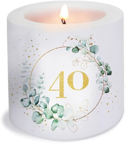 Kerze 40 Jahre als Tischdeko oder Geschenk für Geburtstag und goldene Hochzeit. Kerze mit Motiv als originelle Deko Ø8 x Höhe 7,5cm