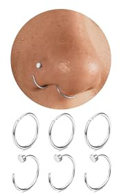 Diamday 6stk Nasenpiercing Ring 316L Chirurgenstahl Fake Nasenring Septum Ring Helix Piercings Gold Fake Nase Piercing Nasenring Tragus Daith Piercing Ohr Hoop Lippenring Knorpelohrring 18/20/22G