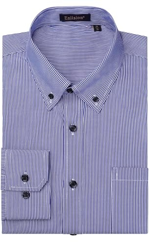 Enlision Chemise Bleu Homme Rayure Manches Longues Chemises Bureau Boutonnée Chemises Habillées Homme avec Poche XL