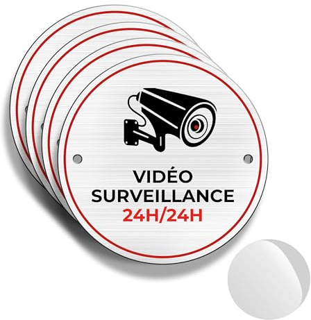 FloraVigo Kameraschild, 4 Schilder für Privateigentum, Ø 85 mm, Sicherheitsalarmschild, Innen/Außenschild, Aluminiumschild, Alarmschild, mit Aufklebern (VIDEO ÜBERWACHUNG)