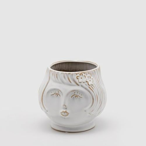 EDG Enzo De Gasperi Vase mit Gesicht Lady H.14 D.16 Elfenbein