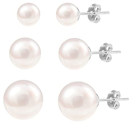 ASH'S CHOICE Silber 925 Ohrstecker Perlen Set, Hypoallergenen Sterling Silber Ohrringe Weiße Süßwasserperlen 6/7/9 mm Ohrstecker mit Perlen Ohrringe für Damen Frauen