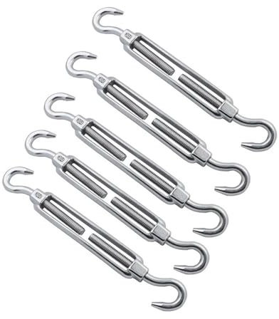 Tenditore M8 in acciaio inox 304, resistente, con gancio e gancio per fune metallica, per tende da sole, vela, ringhiere per cavi, 5 pezzi