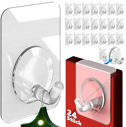 4smile Ganci adesivi extra forti, 24 ganci magici, sostegni autoadesivi trasparenti per finestre – Ganci da parete flessibili autoadesivi per bagno, supporti adesivi senza fori per decorazioni