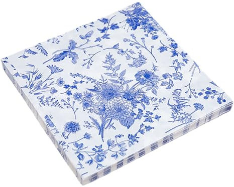 Healeved 100 Stück Papierservietten Blau Weiße Blumenmuster Vintage Papier Servietten Für Party Bankett Multifunktional Hohe Wasseraufnahme Für Zuhause Fest Junggesellinnenabschied
