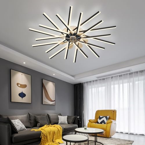 Moderno ventilatore da soffitto grande da 100 cm, con telecomando, funzione reversibile, 6 velocità, luce LED dimmerabile, ideale per soggiorno o camera da letto