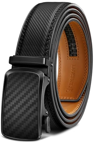 KEMISANT Ratchet bälte, bälte herr justerbart skjutbälte som gåva 35 mm, passar till kostymbyxor, fritidsbyxor och jeans, Svart 6681, 105 cm/28-34 midja