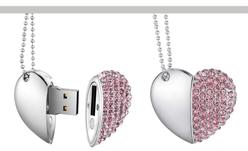 Yaxiny, chiavette USB da 16 GB, chiavette USB di alta qualità, impermeabili, a forma di cuore, con diamante, ad alta velocità, USB 2.0, memoria flash, disco di memoria USB, pen drive, 1 pezzo, rosa