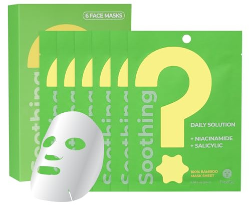 FreeGo Soothing Daily Solution Niacinamide Salicylic Acid Facial Mask Sheet (6-Pack) | K-Beauty Korean Skincare to Repaired Soothed Skin