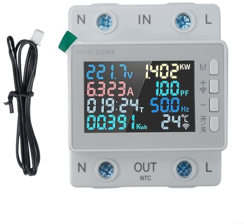 Smart WiFi Power Monitor Circuit Breaker with 8-in-1 Energy Meter Display Voltage Current Power Temperature Control Remote APP Control with Protection Functions