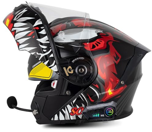 Klapphelm Bluetooth Motorradhelm ECEDOT-Zertifiziert Modularer Helm Erwachsene Damen und Herren Integriert Integralhelm mit Doppelvisier Modularer Motocrosshelme 3,L=59~60CM