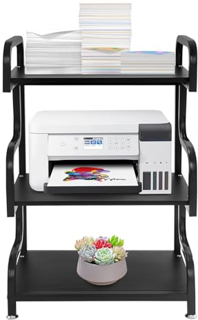 czyuRachel Mesa de impresora de 3 niveles, 60 x 40 cm, estante para impresora, soporte para oficina, hogar, oficina, carro de impresora, estantería para impresora, color negro