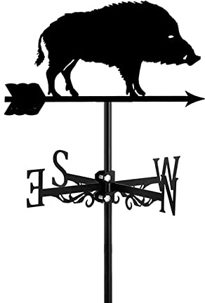 Flying Pig Wetterfahnen, Edelstahl-Wetterfahne, Windrichtungsanzeiger, langlebiges Messwerkzeug für die Dekoration von Gartendächern und Koppeln im Freien, Schwarz, Wildschwein (Schwarzes Wildschwein
