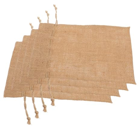 CONGARTENO 4 Stück Natürliche Jutesäckchen mit Kordelzug Handgenähte Große Mehrzweck Geschenktüten aus Burlap für Party Geburtstag Hochzeit Nachhaltige Aufbewahrung