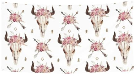 Cartel de calavera de toro tribal en blanco de una sola cara para decoraciones festivas de cumpleaños, aniversario, boda, vacaciones
