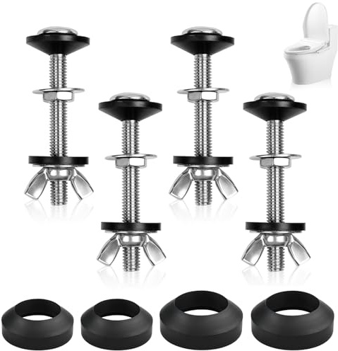 4 PCS Toilet Cistern Seal Kit, Toilet Cistern Repair Kit Close Coupled Fixing Kits with Stainless Steel Bolts Tank to Bowl Gasket and Washers Fits Most Toilets