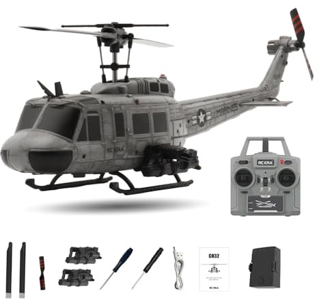 NULA RC ERA C032 UH-1 Huey RC Hubschrauber, 6-Achsen-Gyro 1:48 6CH Brushless Flybarless Ferngesteuertes Helikopter mit 3D-Inverted-Flight und optischer Flusspositionierung für Erwachsene