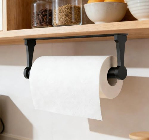 JUNJIEFU Kökspappershållare, köksrullehållare utan borrning, 28 cm aluminiumlegering toalettpappershållare, pappersrullehållare – 2 installationsmetoder – för kök, badrum, vardagsrum