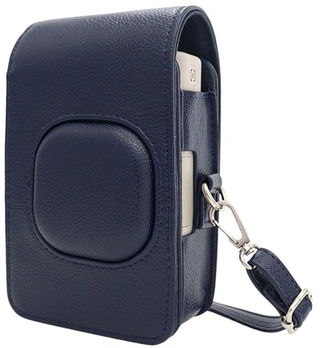 MUZIRI KINOKOO Housse pour Instax Mini LiPlay+/LiPlay Plus-Étui en PU Cuir pour Appareil Photo Hybride instantané Fuji Mini LiPlay+ en Texture Litchi-avec bandoulière réglable-Bleu Nuit