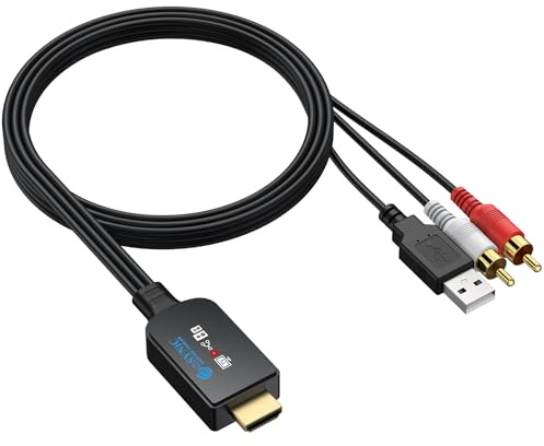 eSynic Portable eARC Audio Extractor-5 ft Long-Integrated Cable Designed-USB Powerd-192KHZ ARC to RCA Audio Adapter-Plug& Play-Only PCM/LPCM 2.0 Formats-Only from HDTV to L/R Stereo Audio System