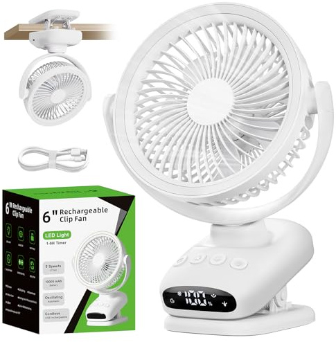 WUQNGI Mini Ventilator Leise,10000mAh USB Tischventilator Akku Aufladbar,Clip Ventilator Oszillierend Klein mit Timerfunktion Licht,Grow Ventilator Batterie für Schlafzimmer Auto Camping Kinderwagen