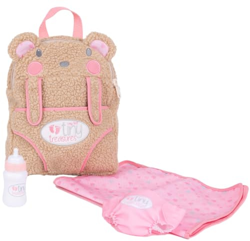 My First Tiny Treasures Bear Hug Changing Bag, Doll Carrier & Accessories | Baby Doll Accessories including Backpack, Changing Mat, Nappy & Bottle For 36cm Dolls