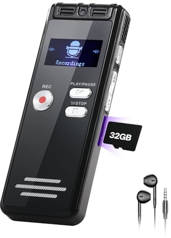 NekSide Registratore vocale digitale da 32G, 1536 kbps, interfaccia di tipo C, dispositivo di registrazione a nastro One-Touch-HD Dual MIC, per conferenze, interviste, riunioni