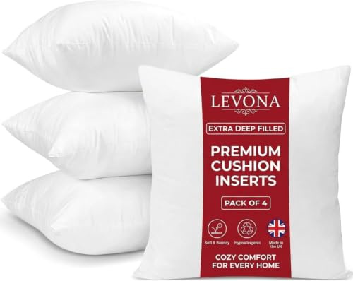Levona Pack of 4 Cushion Inserts 45x45cm (18x18 Inch),outdoor cushions, Perfect Hollowfibre for Sofa Cushion Pads Cushion Supportive Bounce Back Comfort