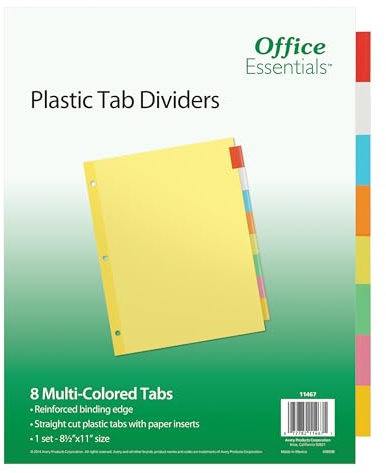 Office Essentials 11467 Einführbare Trennblätter aus Kunststoff, 8 Register, Buchstabe