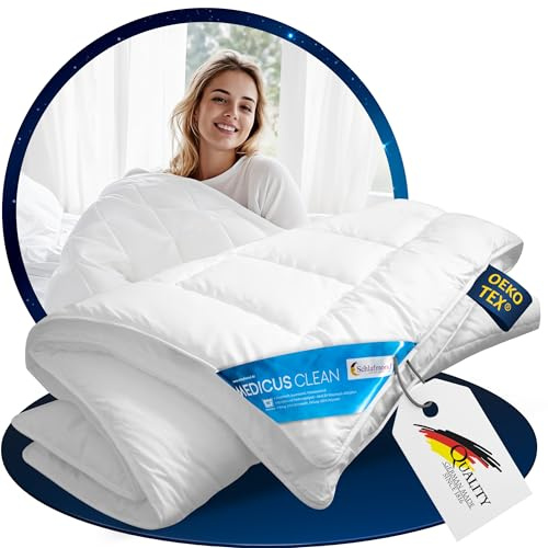 Schlafmond Medicus Clean Ganzjahres Bettdecke 155x200 cm - Wärmeregulierende Allergiker Decke 155x200 - Steppdecke aus Baumwolle - Made in German