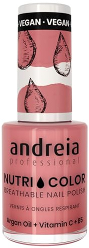 Andreia Professional NutriColor Atmungsaktiver Nagellack - Veganer und Tierversuchsfreier - Nagelkunst Nagellack mit langanhaltendem Glanz-Finish - Farbe NC12 Pink - 10.5ml