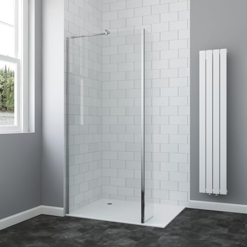 AQUABATOS Walk-in Duschwand Glas 90 x 190 cm mit 30 cm festem Spritzschutz-Glas Duschabtrennung Dusche Duschtrennwand Glastrennwand Glaswand aus 6 mm ESG Klarglas mit Paralleler Stabilisator